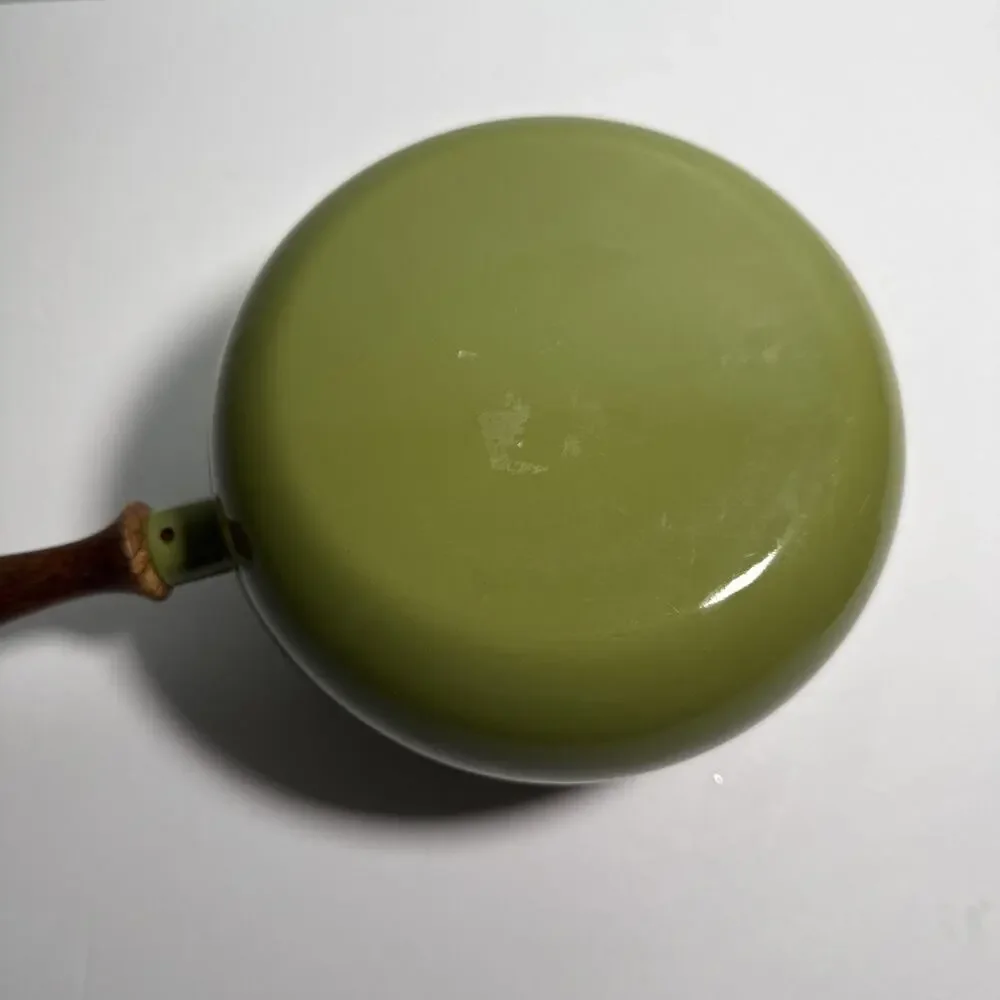 Vintage 70s Retro Avocado Green Fondue Pot Wood‎ Handle